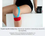 Kolano z niebieskim i czerwonym tejpowaniem. Zastanawiasz się, ile nosić tejpy? Stosuj zgodnie z instrukcją.