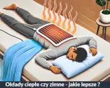 Relaks po ciężkim dniu. Człowiek odpoczywa na łóżku z termicznym okładem na plecach, przypominającym gorącą kąpiel.