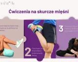 Ćwiczenia na skurcze łydek: leżąc, podciągnij nogę do tułowia, przyciągnij stopę do pośladka, a następnie wyprostuj nogi i pochyl się do przodu.