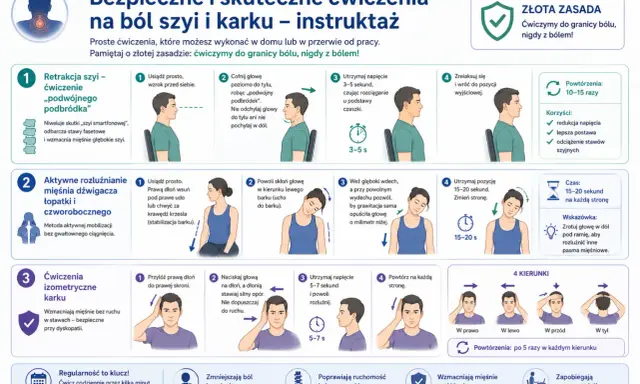 Ćwiczenia na ból szyi przy skręcaniu głowy: retrakcja, rozluźnianie mięśni, izometria. Pamiętaj: do granicy bólu, nigdy z bólem!